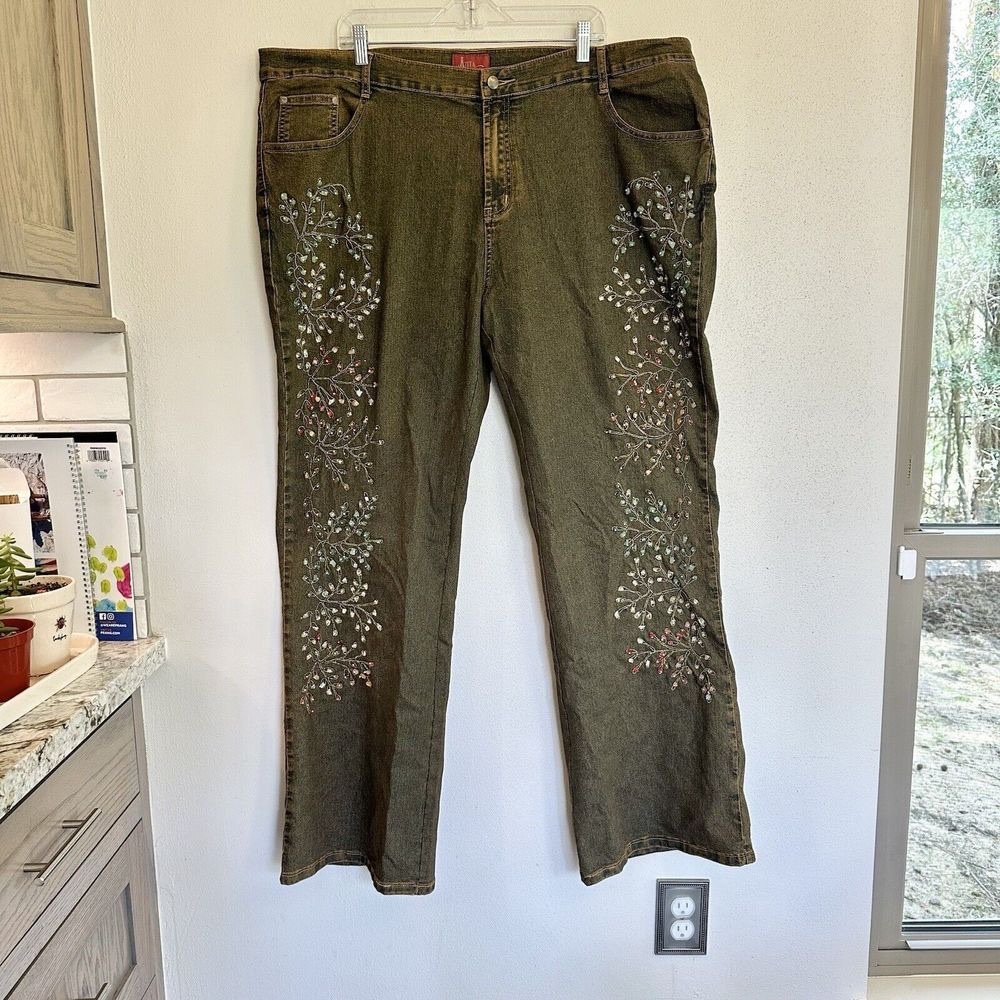 Azita Jeans Y2K Dark Wash Floral Embroidered Beaded Jeans Size‎ 24
